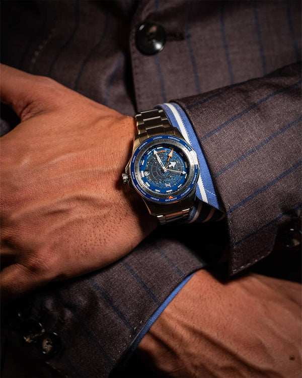 Fathers Globetrotter Blue – Orologio GMT Automatico Swiss Made – Blu 40 mm