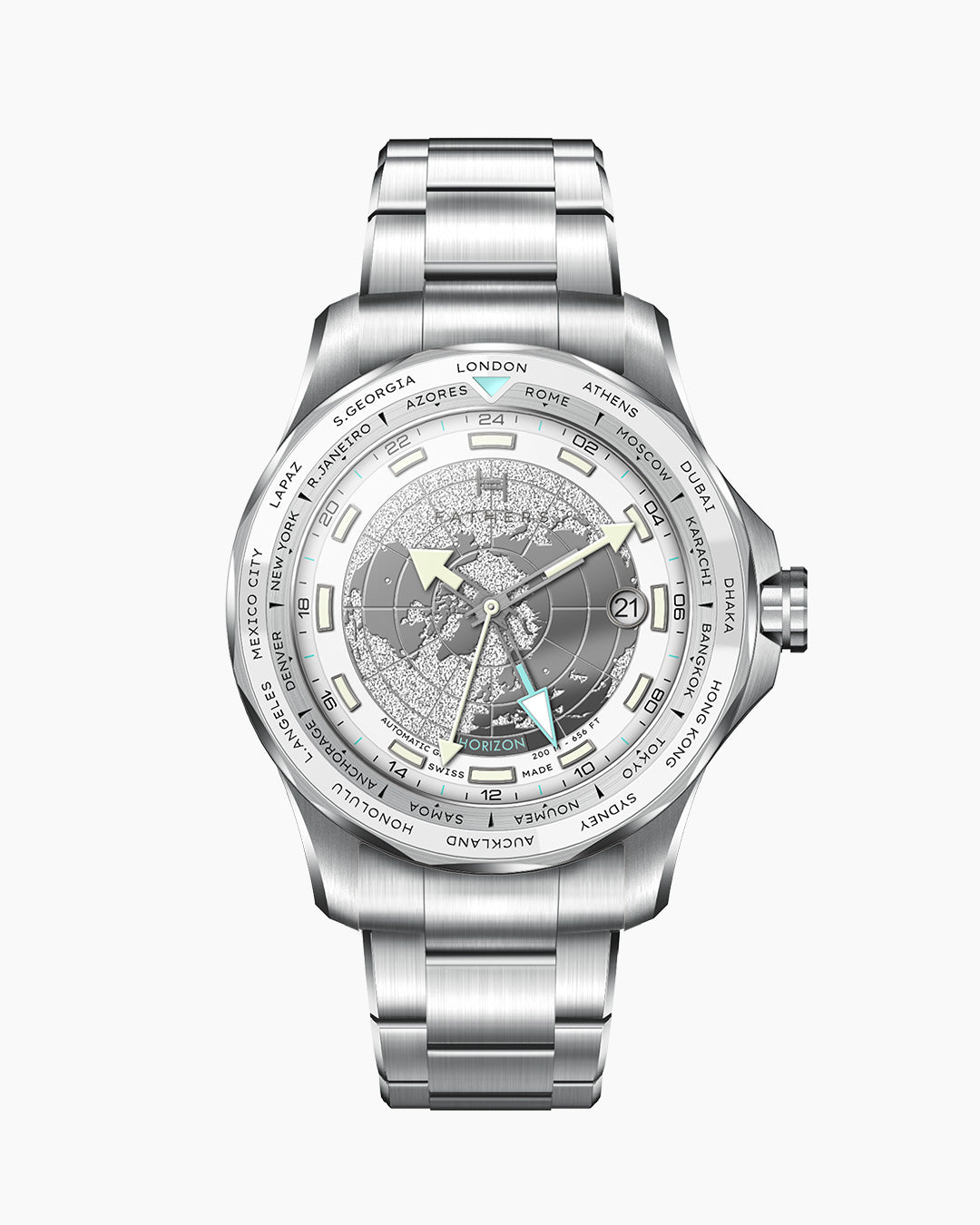 Fathers Globetrotter White – Orologio GMT Automatico Swiss Made – Bianco 40 mm