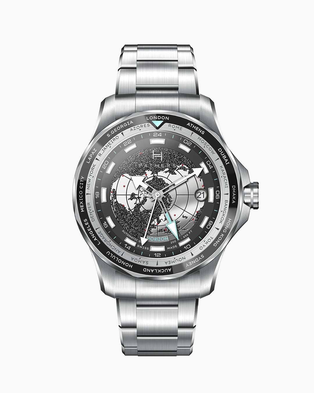 Fathers Globetrotter Black – Orologio GMT Automatico Swiss Made – Nero 40 mm